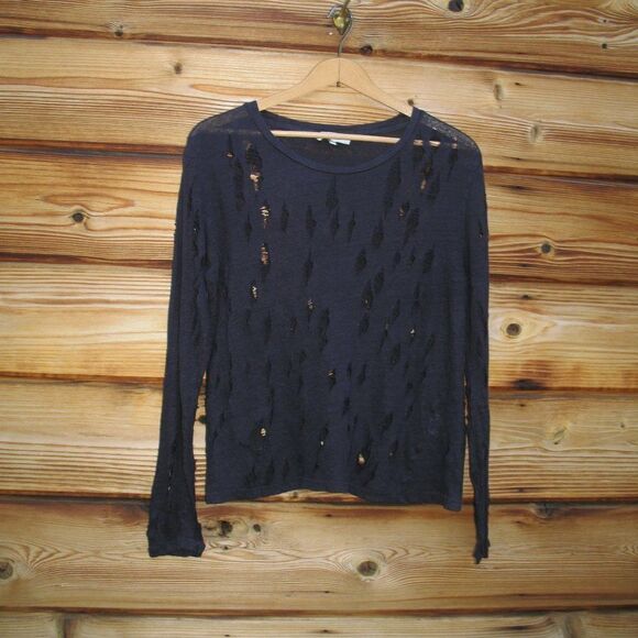 IRO Marvina Blue Linen Distressed Pullover Knit Top - Picture 2 of 9